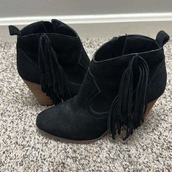Black Suede Ankle Boots with Fringe - Picture 4 of 7